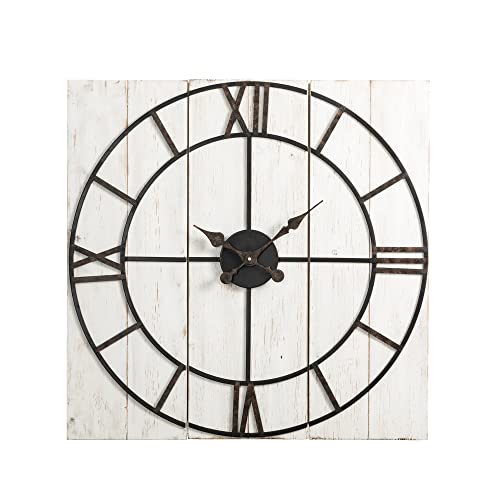 Glitzhome Rustic Wood Wall Clock With 3 Pieces Jointed Wood Panels And Roman Numerals, 31.5 Inch, White (Gh20365) #TOP5