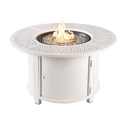 Image of Oakland Living Round 44 in. x 44 in. Aluminum Propane Fire Pit Table with Glass Beads, Two Covers, Lid, 57,000 BTUs in White Finish