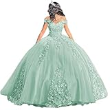 TRHTX Lace Appliques Quinceanera Dresses Off Shoulder Beaded Mint Green Puffy Prom Dresses Long Ball Gown Size 4
