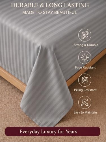 Image of Mafatlal 210 TC Italian Stripe Single Bedsheet Set with Pillow Cover (60 x 90 Inches) | 100% Cotton | Hotel Collection | Soft Breathable Flat Bed Sheet | Grey N Maroon