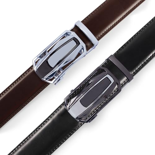 Image of DOOPAI Men's Ratchet Leather Belt Set - 2 Pack Sliding Belt Adjustable For Gift Mens Dress Casual 1 3 /8 inch,Cut for Fit