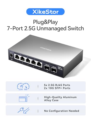 Image of 7 Port 2.5G Unmanaged Ethernet Switch with 2x10G SFP+ , 2.5 Gigabit Network Switch, 2.5Gb Ethernet Hub, Plug & Play, Metal Housing, Desktop /Wall-Mount