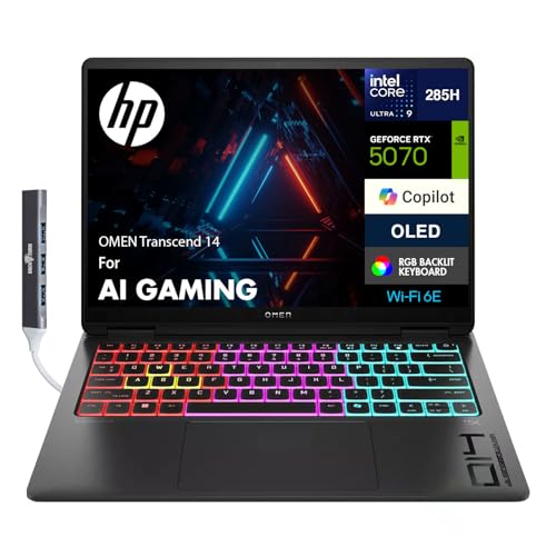 Image of HP OMEN Transcend 14 AI Gaming Laptop 14.0 inch 2.8K (Intel Ultra 9-285H, GeForce RTX 5070 8GB, 32GB LPDDR5X, 1TB PCIe SSD, Win 11 Pro) w /DKZ USB Port Expander
