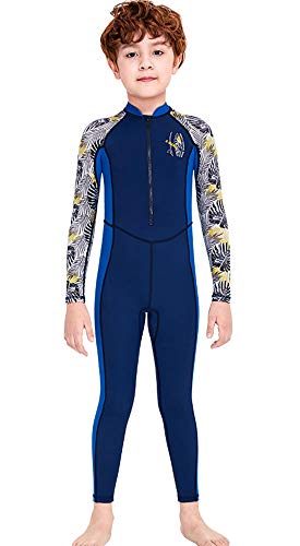 Image of Youth Girls Boys One Piece Water Sports Sun Protection Rash Guard UPF 50+ Long Sleeves Full Suit Swimsuit Wetsuit Swimwear, New-navy, 2-3T