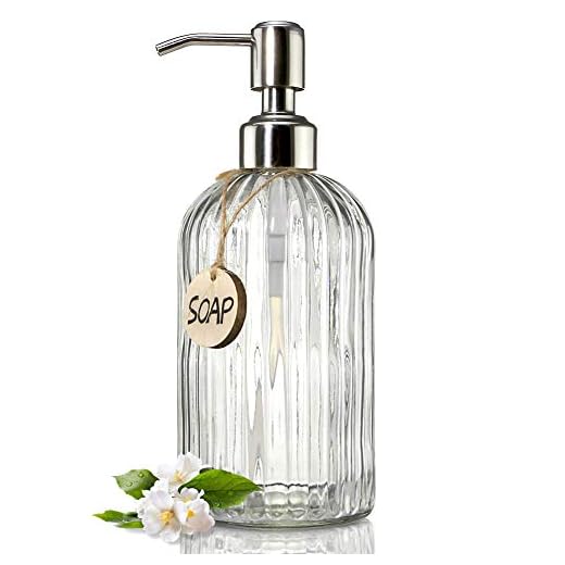 JASAI 18 Oz Clear Glass Soap Dispenser with Rust Proof Stainless Steel Pump, Refillable Liquid Hand Soap Dispenser for Bathroom, Premium Kitchen Soap Dispenser (Clear)
