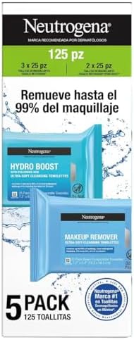 Neutrogena Toallitas Desmaquillantes y de Limpieza Facial en Paquete Variado de 5 Packs de 25 Toallitas: 3 Pac