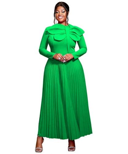 Image of AOMEI Casual Church Dresses for Women 2026 Summer Pleated Short Sleeve Round Neck Dragonfly Spring Maxi Dress
