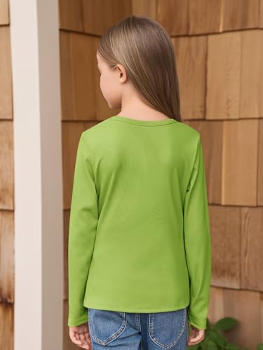 Image of Haloumoning Girls Long Sleeve Shirts Crewneck Ruched Side Slim Fit Tops Ribbed Knit Casual Tee Shirt 4-15 Years
