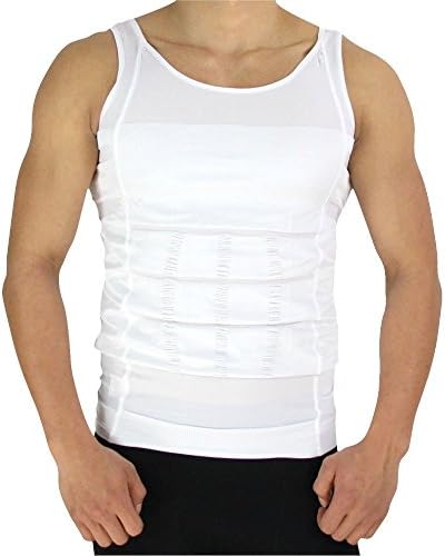 RockWearZ Men's Body Slimming Compression Undershirt Shaper Tank Tops Shirt Undershirts Vest Abs Abdomen Slim Training Workout (X-Large, White - 1 Vest)