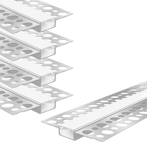LEDLightsWorld Drywall Plaster-in LED Profile, 4 Pack 3.3ft/1M Aluminum LED Profile with Milky Diffuser for 16.5mm LED Strip, Trimless Plaster Aluminum Profile Channel for Ceiling and Wall