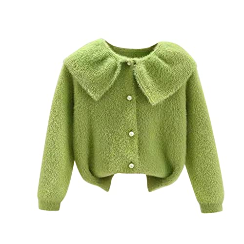 Toddler Girls Fleece Sweater Thicken Solid Button Down 𝗥uffle Jacket Kids Long Sleeve Warm Windproof Cardigan