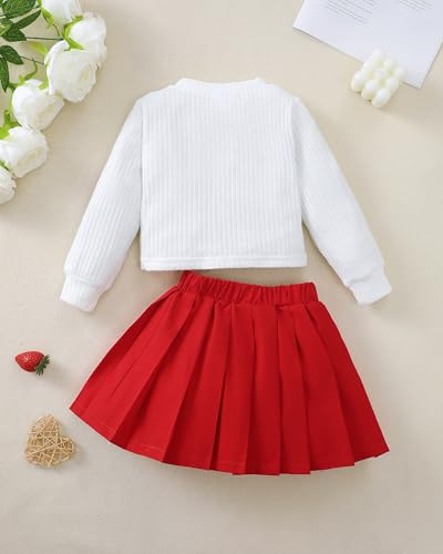 Renotemy Toddler Baby Girl Fall Winter Skirt Set Sweatshirt Pleated A-Line Dress Little Girls Clothes 2-Piece Outfits 18M-6T4