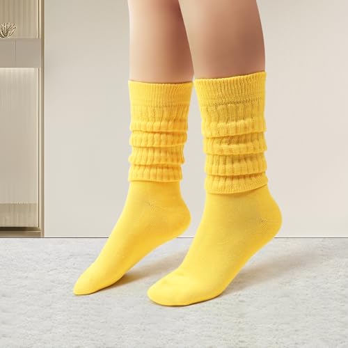 Image of DRESHOW Slouch Socks for Women Chunky Scrunch Knee High Sock Cotton Neon Leg Warmers Extra Long Knit Slouchy Socks Size 5-11