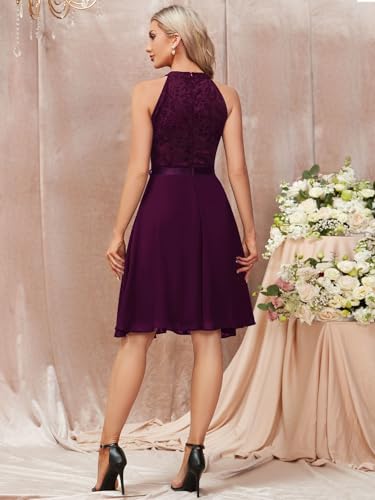 Image of Miusol Women's Halter Neck Lace Ruffle Vintage Cocktail Party A-Line Bridesmaid Dress