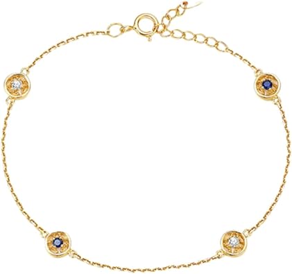 Women Bracelets, Women Yellow Gold Chain Bracelet Round with Sapphire and Diamond