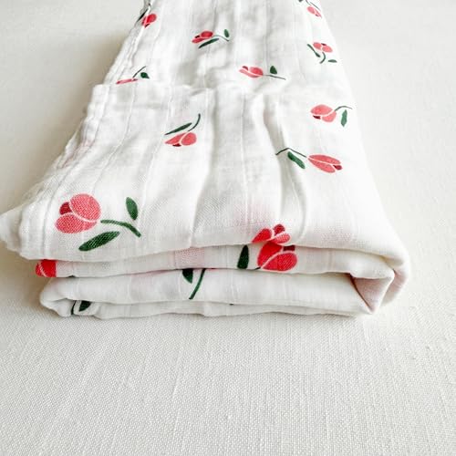 Image of Ali+Oli Muslin Swaddle Blanket for Baby (Tulip) Large 47 inch x 47 inch Soft Rayon Made from Bamboo & Organic Cotton, Machine Washable Receiving Blanket Wrap for Newborn to Toddler