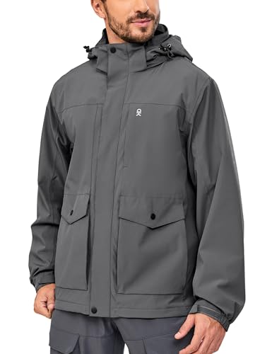 Image of Little Donkey Andy Men's Lightweight Jacket Fleece Lined Detachable Hooded Waterproof Jackets Winter Hiking Windbreaker