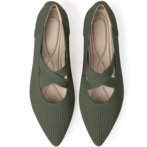 Women's Flats Shoes Pointed Toe Knit Washable Comfortable Dressy Mary...