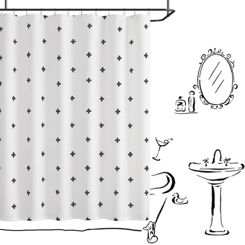 jinchan Black and White Shower Curtain Cross Pattern Geometric Cute Shower Curtain Positive Inspirational Modern Fabric Shower Curtains for Bathroom Hotel Waterproof Hooks Included 70 72 inches