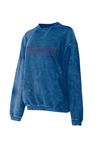 Elite Fan Shop Kansas Jayhawks Women s Corded Crew Pullover Sweatshirt - L - Blue