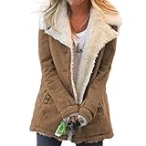Womens Fleece Jacket Faux Fur Sherpa Lined Warm Coat Lapel Button Down Long Sleevejackets Fuzzy Winter Coats Outwear