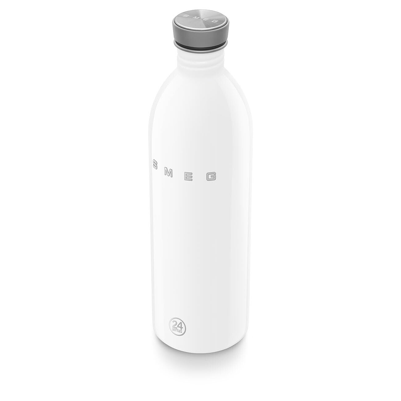 Smeg x 24Bottles Urban Bottle, Gourde 1l WBF02WH, Bouteille Inox 18/8 de Qualité Alimentaire, Non Isotherme, Fermeture Hermétique, Blanc