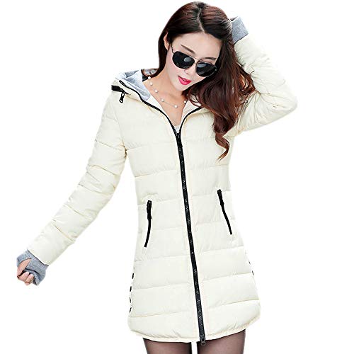 ZEVONDA Chaquetas con Capucha de Mujer - Parka Abrigos Largo Cálida y Gruesa Cazadoras Acolchada Talla Grande para Otoño Invierno, Blanco/EU XS = Tag M