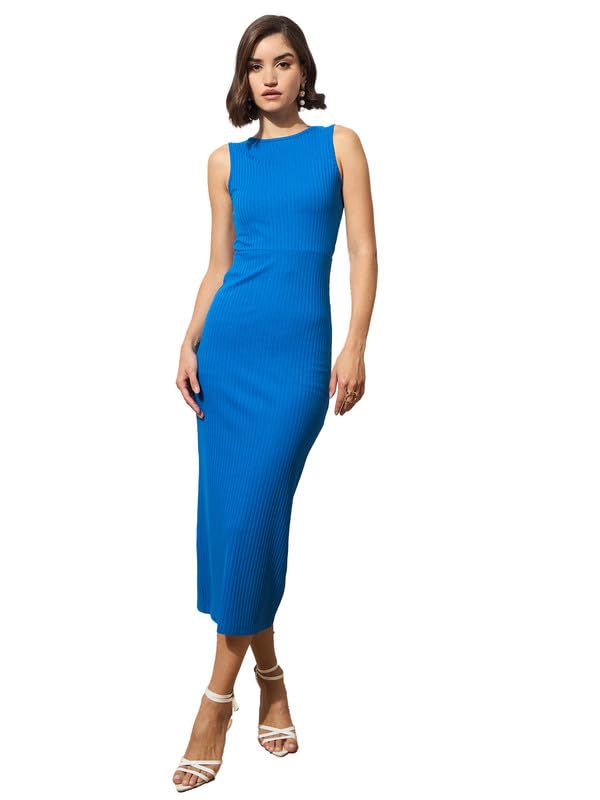 Image of barcino Black Rib Back Cut-Out Midi Dress