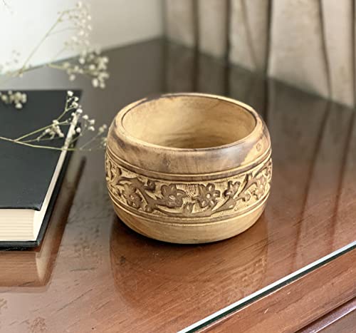Beautiful Handmade 5 X 3" Decorative Mango Wood Snack Serving Bowl For Dry Fruits Chips Coffee Table Countertop Display Key Bowl Tableware Kitchen Living Room Home Decor Accents Dinnerware (Antique) #TOP1