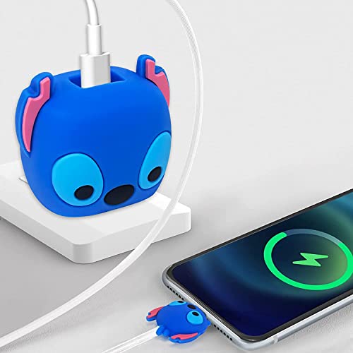 Image of Meyaar Silicone Protective Case for Apple 20W & 18W iPhone USB-C Power Adapter Charger and for USB Lightning Cable, 3D Cartoon Case for iPhone Charger 18W /20W Only (POOH+BlueBear (2 Pack))