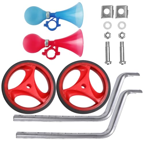 Ruedas de Entrenamiento para Bicicleta Amosfun con Luz Intermitente y Equilibrio, para Bicicletas de 12 a 20 Pulgadas, Juego Rojo con 2 Silbatos de Presión de Aire de Color Aleatorio miniatura 1