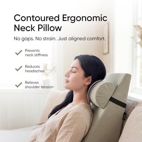 Image of Frido Wedge Plus Cushion with Neck Rest Pillow Combo | Dual Foam Wedge Cushion with Adjustable Roll | Back, Neck, Knee & Leg Support | for Post-Surgery, Pregnancy | Washable Covers, Sage Green