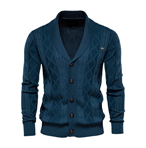 Cardigan homme bleu marine en coton tricoté col en V et boutons en taille XXXL