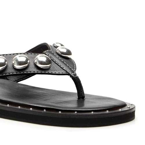 Studded Thong Sandals for Women Round Clip Toe Slip On Flip Flops Slides Comfortable Contrast Tacked Slipper Shoes4