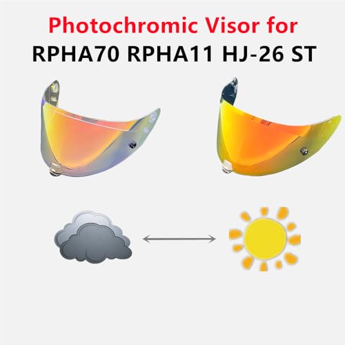 BSTOP RPHA 11 Shield for HJC RPHA 70 HJ-26 ST Helmet Visor Windproof Sunscreen Faceshield Universal Size Lens Casco Moto Parts (Photochromic Revo Red-day and night)