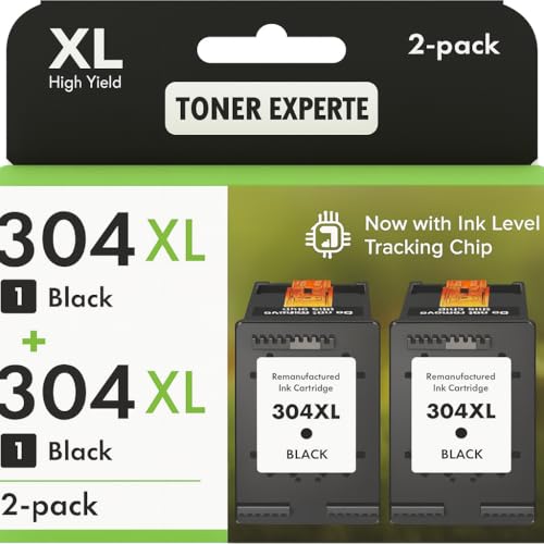 TONER EXPERTE 304XL Cartuchos de Impresora Negro (paquete de 2) Reemplazo para HP 304 / 304XL con chip, Compatible con HP Envy 5010 5020 5030 5032 5000, DeskJet 2600 2620 2630 2633 3720 3750 3760 3760