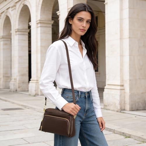 Image of Kattee RFID Genuine Leather Crossbody Bag for Women Small Purse | Top Grain Pebbled Leather. Compact Size. Built-in wallet. Anti-theft design for security. Ideal for daily, travel & work