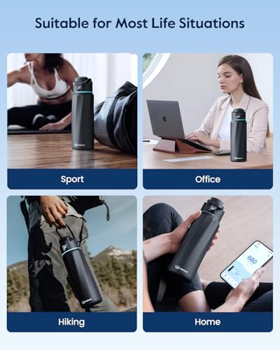 WATERH Boost Smart-Wasserflasche mit Erinnerung an Wasser und Wasser-Tracker-Flasche, doppelwandige, vakuumisolierte Wasserflasche, Edelstahl, breite Öffnung, 946 ml, ideal als Geschenk, Schwarz