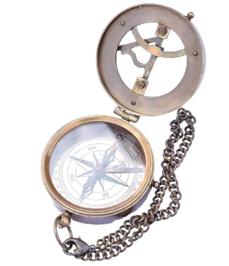 Handmade Brass Sundial Compass with Chain & Leather Case Antique Finish Pocket Compass Marine Nautical Sun Clock Pirate Ship Replica Antique Compass for Hiking & Camping 2
