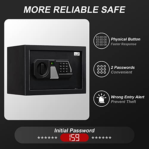Tenamic Fireproof Safe Box 0.8 Cuft Electronic Digital Security Box, Keypad Small Lock Box Cabinet Safes With Internal Light, Solid Alloy Steel Office Hotel Home Mini Safe With 2 Passwords, Black #TOP3