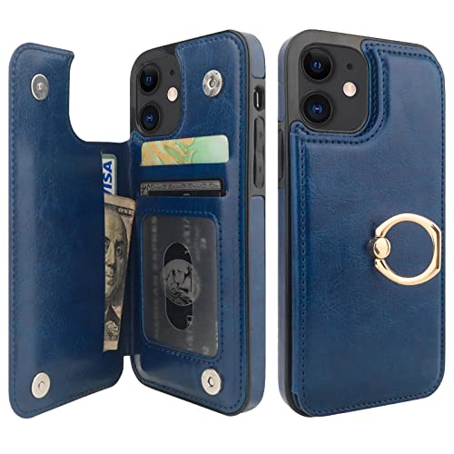 Étui portefeuille iPhone 12 antichoc avec blocage RFID et anneau 360 rotatif