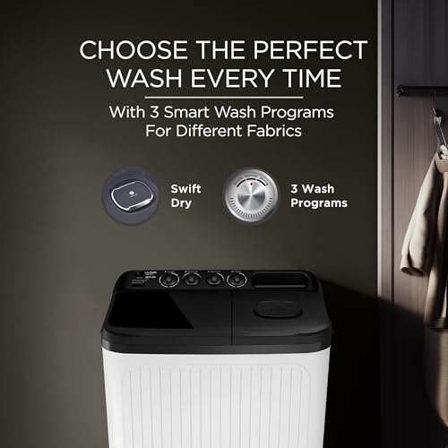 Image of Lloyd 8 kg 5 Star Semi Automatic Top Load Washing Machine |1300 RPM | Detergent Storage Zone | 3 Wash Programs | Swift Dry | Magic Filter, (GLWS805AODDG, Dark Grey and White)