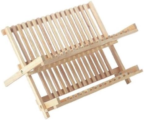 Wood Folding Plate Rack with Dowel Supports in Hevea Wood