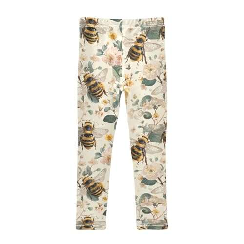 Boccsty Watercolor Flowers Green Leaves Yellow Bees Girls Leggings Kids Yoga Pants Dance Active Tights 4T2