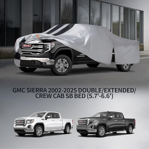 Image of Toyota Tundra Truck Cover Custom Fit 1999-2021 Double Cab /CrewMax Cab Short Bed(5.5'-6.5') with Door Zipper, 10 Layers Pickup Truck Cover Waterproof All Weather, Car Tarp for Wind Dust Sun Protector.