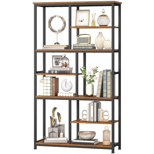 HOOBRO Librería de 7 Niveles, Estantería Abierta con 4 Patas Ajustables, Librería de Aglomerado y Estructura Metálica, para Salón y Despacho, 100 x 28 x 180 cm, Marrón Vintage y Negro EBF06SJ01