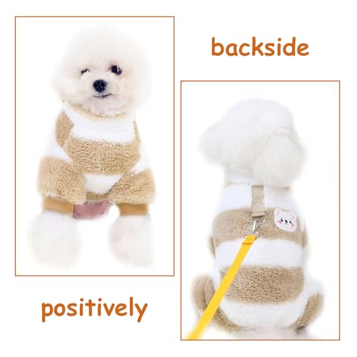 Hundepullover Kleine Hunde, yisight Hundepullover Fleece, Hundemantel 4 Beine, Hunde Jumpsuit Winter, Hundemantel für Kleine und Mittlere Hunde, Khaki-Streifen