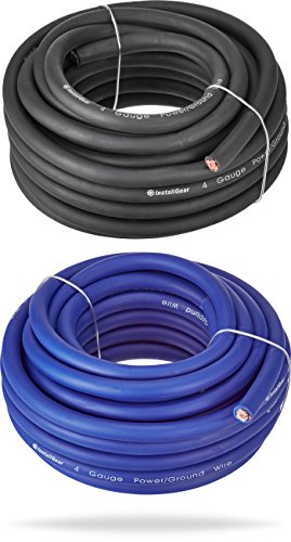 InstallGear 4 Gauge 25ft Blue and 25ft Black Power/Ground Wire True Spec and Soft Touch Cable
