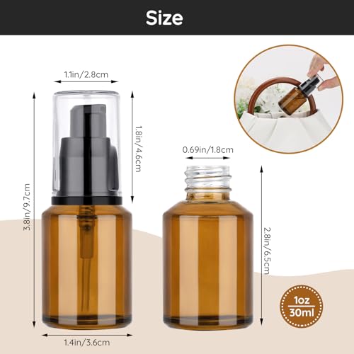 Image of Segbeauty 1oz Refillable Lotion Bottle with Pump, Pack of 5 Frosted Travel Glass Bottles Creams Lotion Containers Foundation Bottle for Travel Size, 30ml Makeup Pump Dispenser for Toiletries Amber
