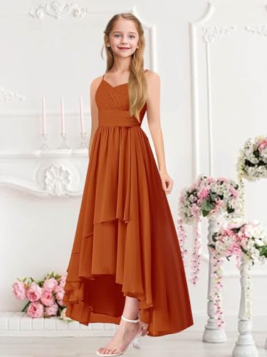 Junior Bridesmaid Dresses for Wedding High Low Chiffon Pleated Spaghetti Straps Formal Party Gown3